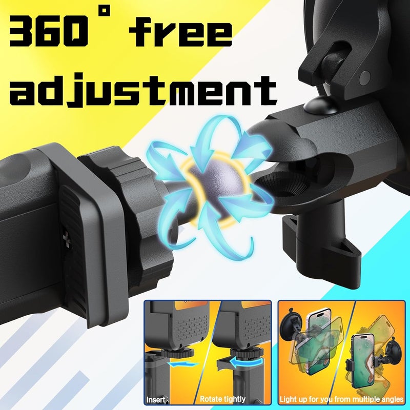 Tint Suction Cup Phone Mount with Rechargeable Light, Mirror Phone Holder with Light Shower Bathroom Kitchen, Mirror Tripod for TikTok YouTube Instagram Make Up Pics Video Content Creator - Image 4